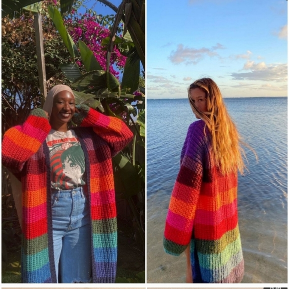 M/L Farm Rio Rainbow Midi Stripes Cardigan - Picture 3 of 12